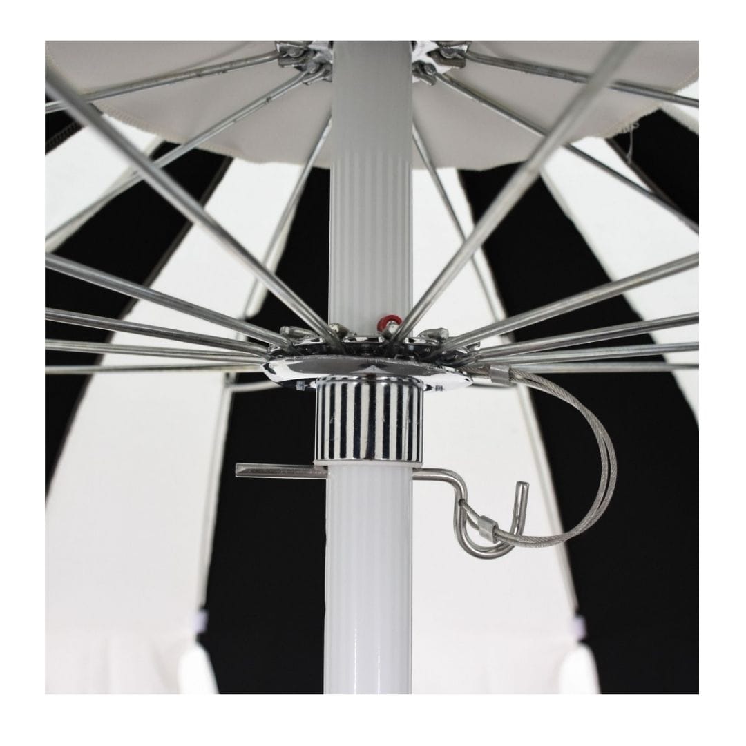 California Umbrellas Forest Green 8.5' Pagoda Series Sunbrella Fabric Patio Umbrella with White Aluminum Pole and Push Lift CAL-SMPT852174PD-0446