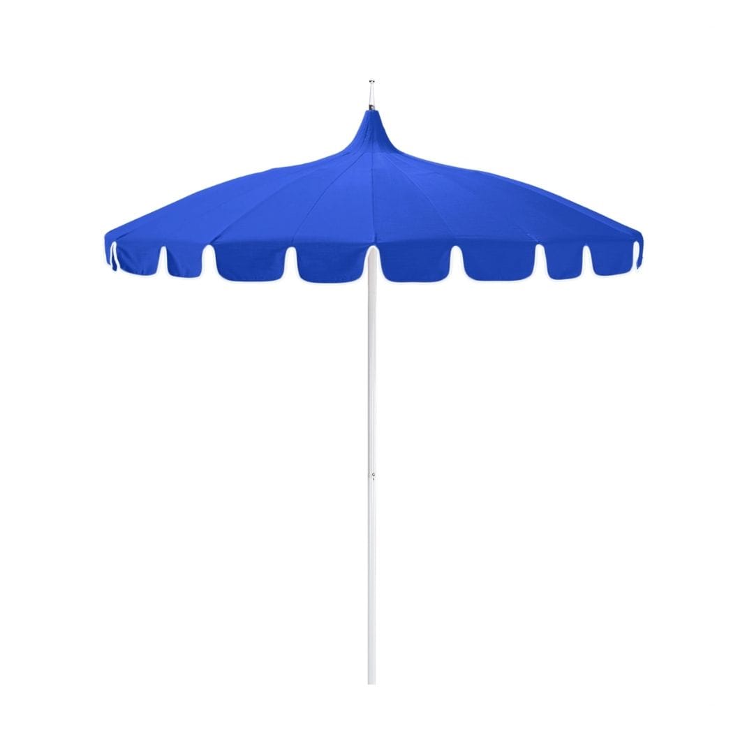 California Umbrellas Pacific Blue 8.5' Classic Pagoda Series Sunbrella Fabric Patio Umbrella with White Aluminum Pole and Push Lift CAL-SMPT852174CLAS-5401