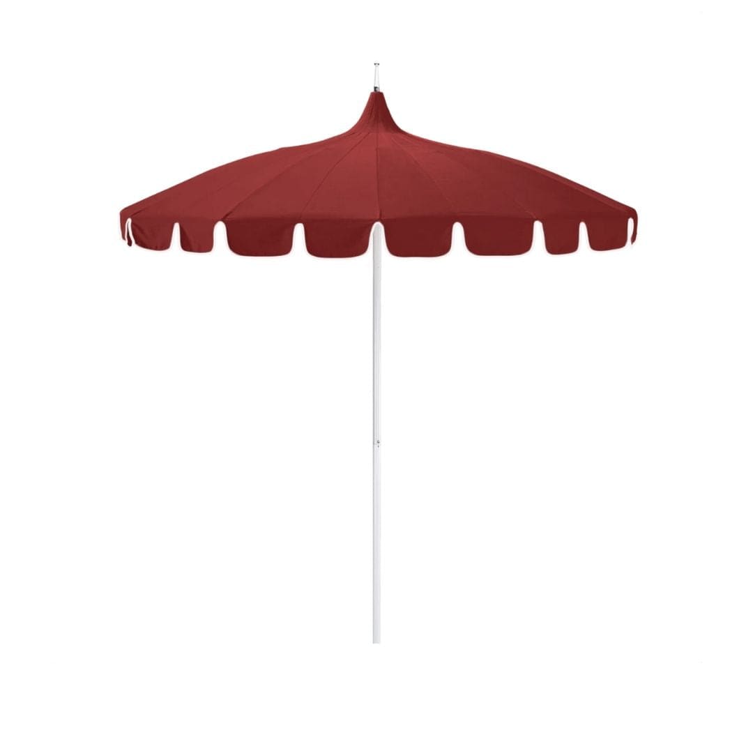 California Umbrellas Jockey Red 8.5' Classic Pagoda Series Sunbrella Fabric Patio Umbrella with White Aluminum Pole and Push Lift CAL-199484071863