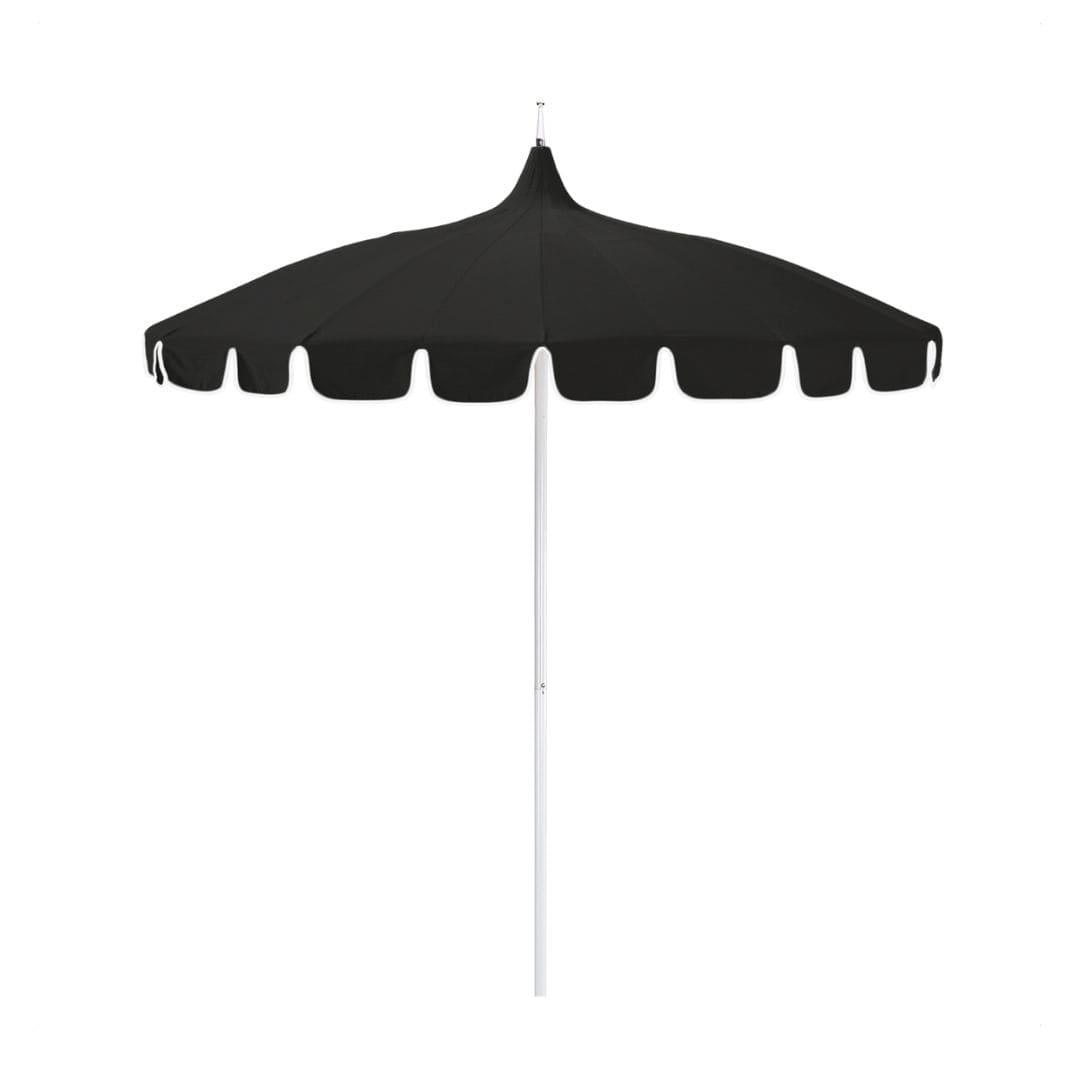 California Umbrellas Black 8.5' Classic Pagoda Series Sunbrella Fabric Patio Umbrella with White Aluminum Pole and Push Lift CAL-SMPT852174CLAS-5408