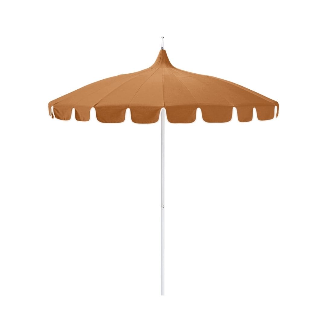 California Umbrellas Tuscan 8.5' Classic Pagoda Series Sunbrella Fabric Patio Umbrella with White Aluminum Pole and Push Lift CAL-SMPT852174CLAS-5417