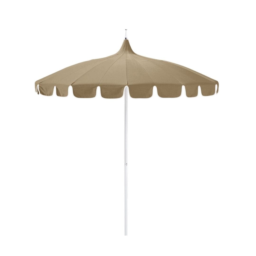 California Umbrellas Antique Beige 8.5' Classic Pagoda Series Sunbrella Fabric Patio Umbrella with White Aluminum Pole and Push Lift CAL-199484071900