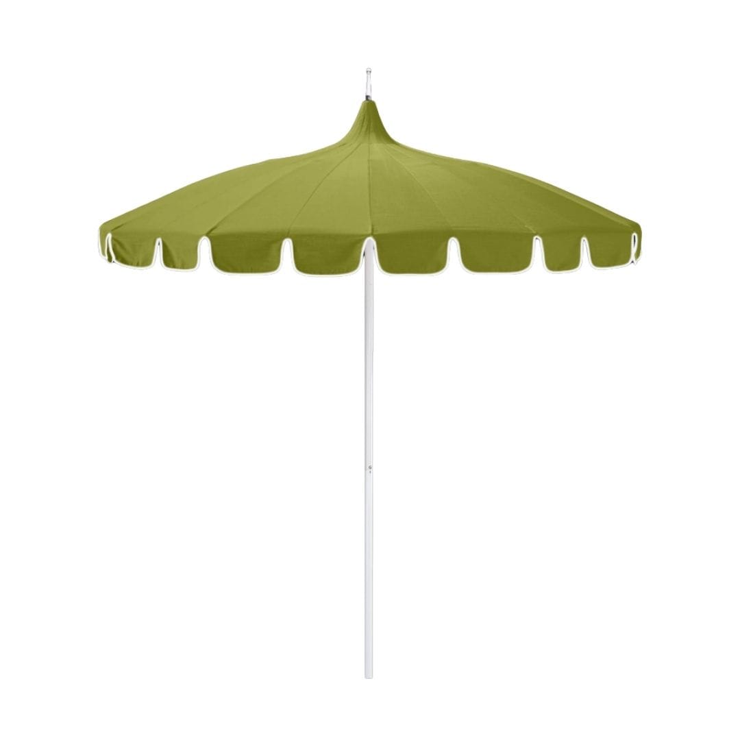 California Umbrellas Macaw 8.5' Classic Pagoda Series Sunbrella Fabric Patio Umbrella with White Aluminum Pole and Push Lift CAL-SMPT852174CLAS-5429