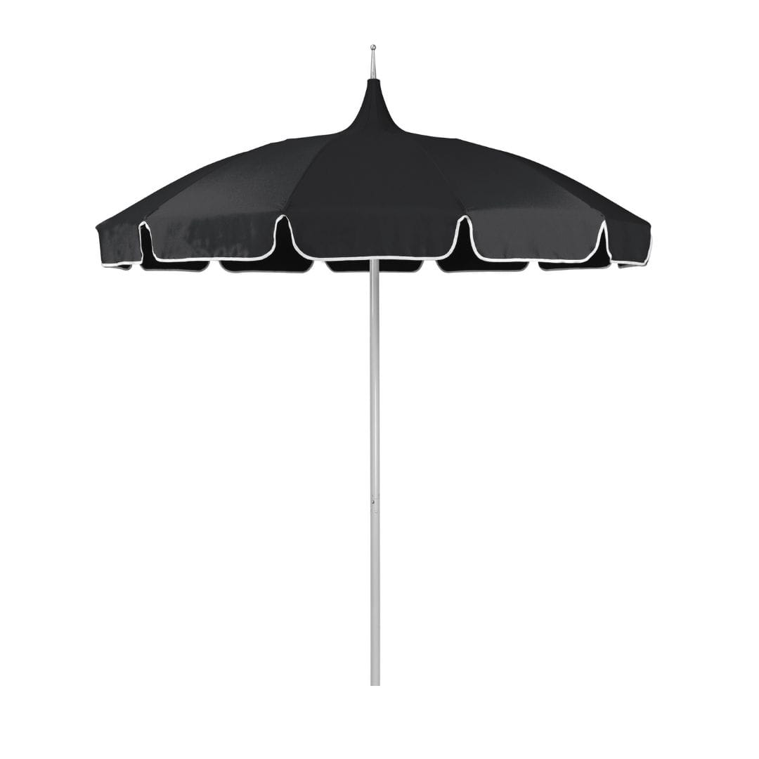 California Umbrellas Black 8.5' Classic Pagoda Series Sunbrella Fabric Patio Umbrella with White Aluminum Pole and Push Lift CAL-SMPT852174CLAS-5408