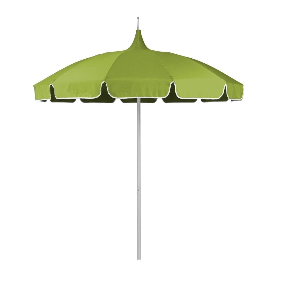 California Umbrellas Macaw 8.5' Classic Pagoda Series Sunbrella Fabric Patio Umbrella with White Aluminum Pole and Push Lift CAL-SMPT852174CLAS-5429