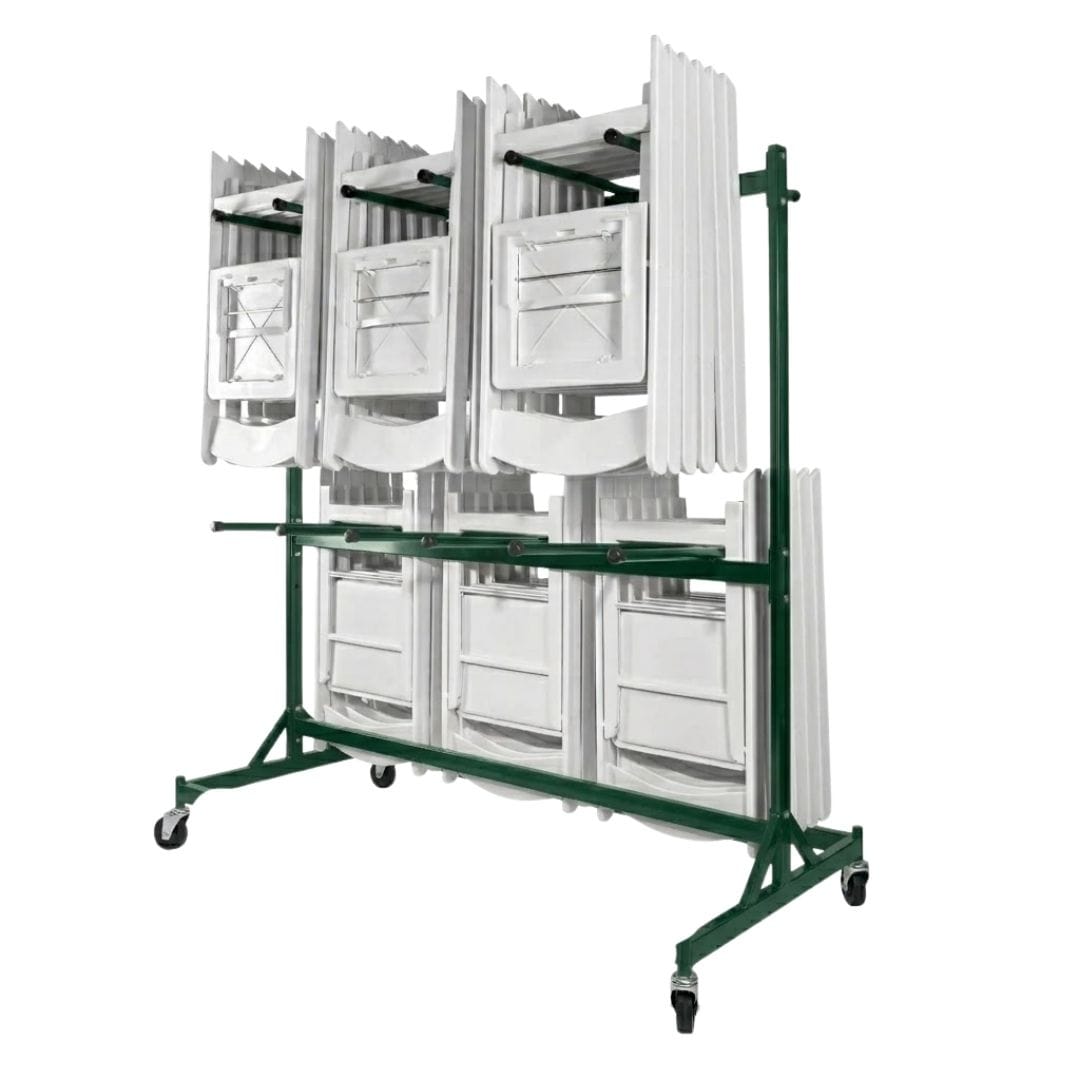 Chivari 120 White Poly Folding Chairs + Hanging Cart Combo PACK120CFPW-CX-T-CART101-AX-T
