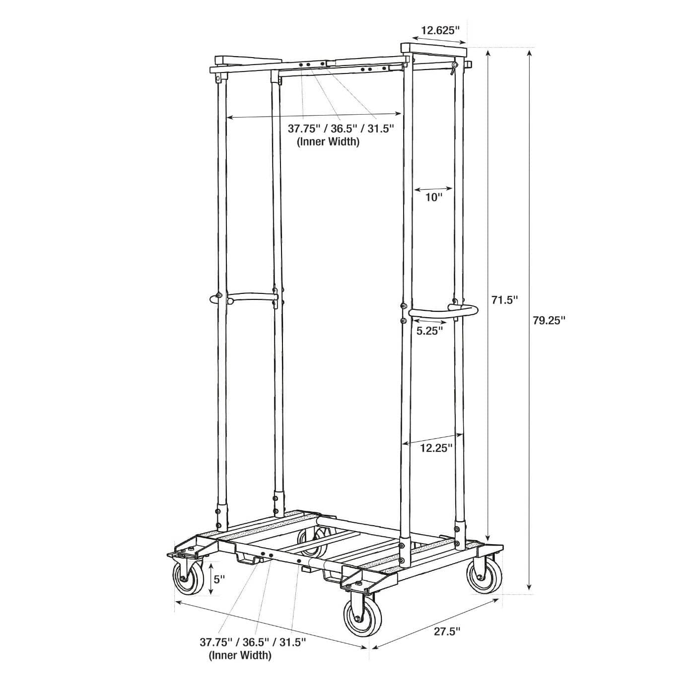 Chivari Adjustable Cart 113G for Resin, Poly, Bamboo, Barcelona Bistro and Metal Folding Chairs - up to 63 chairs CART113G-AX