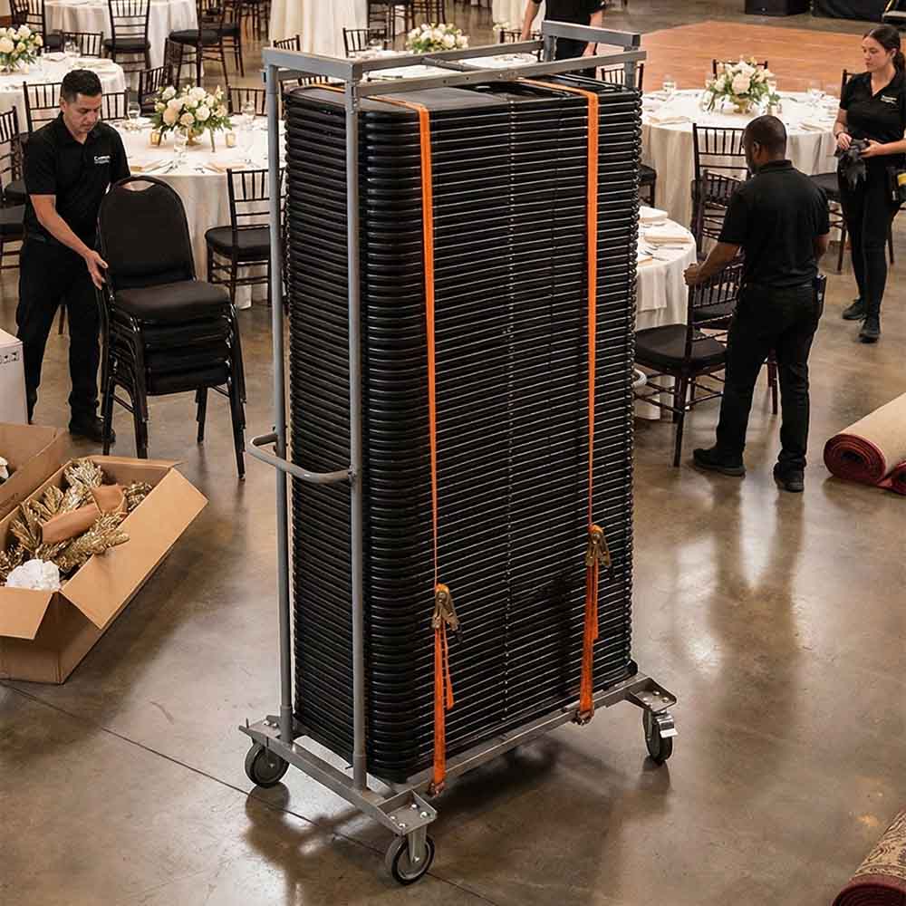 Chivari Adjustable Cart 113G for Resin, Poly, Bamboo, Barcelona Bistro and Metal Folding Chairs - up to 63 chairs CART113G-AX