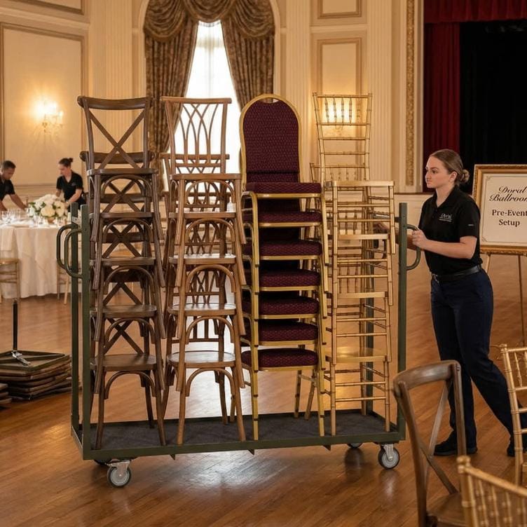 Chivari The Moover 115G Vertical Stacking Chair Cart, Carpeted Plywood Deck, Holds Up To 32 Chairs CART115HG-PC-AX