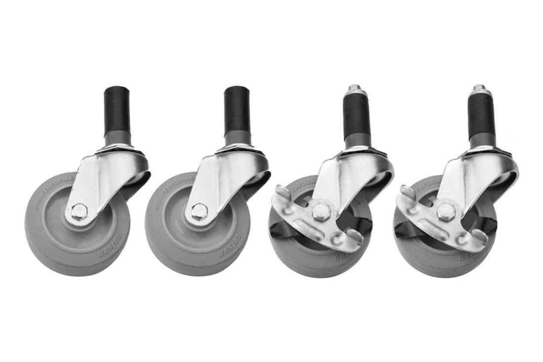 Chivari 4 Wheel Caster Set to Convert Banquet Table into Rolling Cake Table (2 Wheels Have Brakes) CASTER-4-SET-AX-T