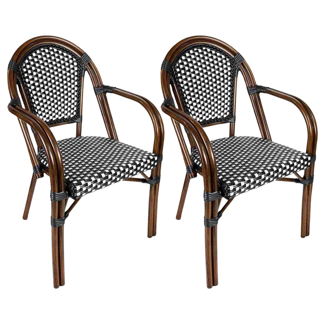 Scratch and Dent Black and White French Bistro Chair Patio Dining with Arms