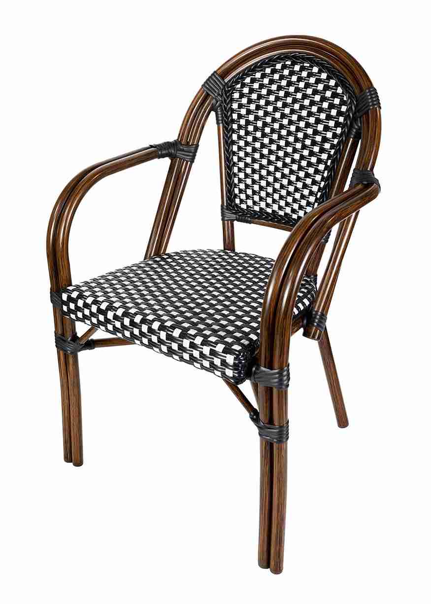 Toulouse Black and White French Bistro Chair Patio Dining with Arms CBPABLA-AX-T
