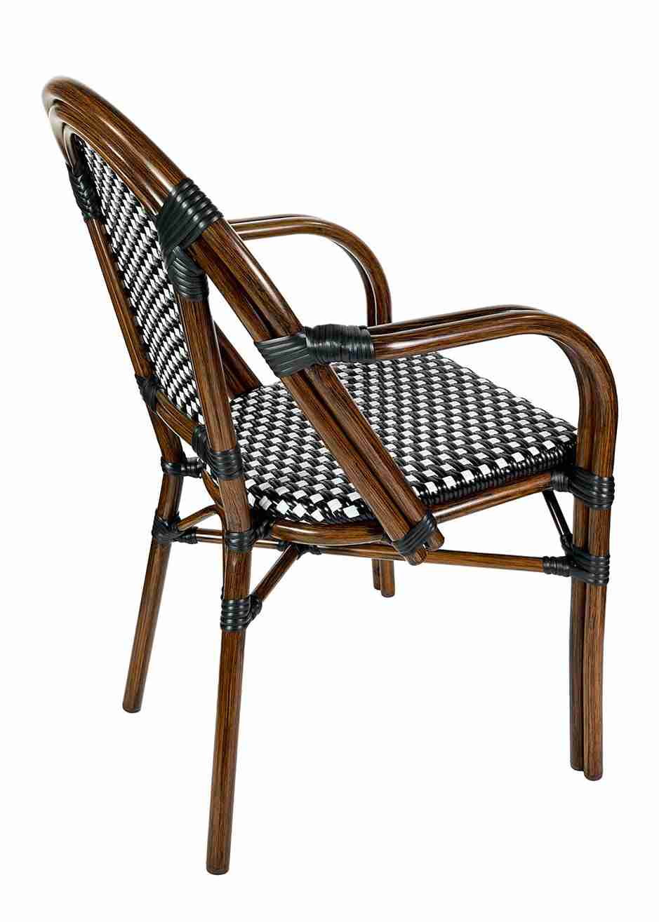 Toulouse Black and White French Bistro Chair Patio Dining with Arms CBPABLA-AX-T