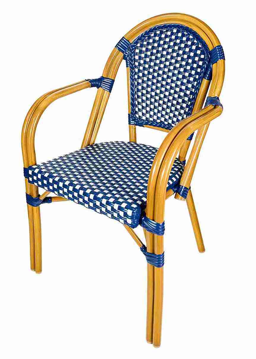 Toulouse Blue and White French Bistro Patio Dining Chair with Arms CBPABLU-AX-T