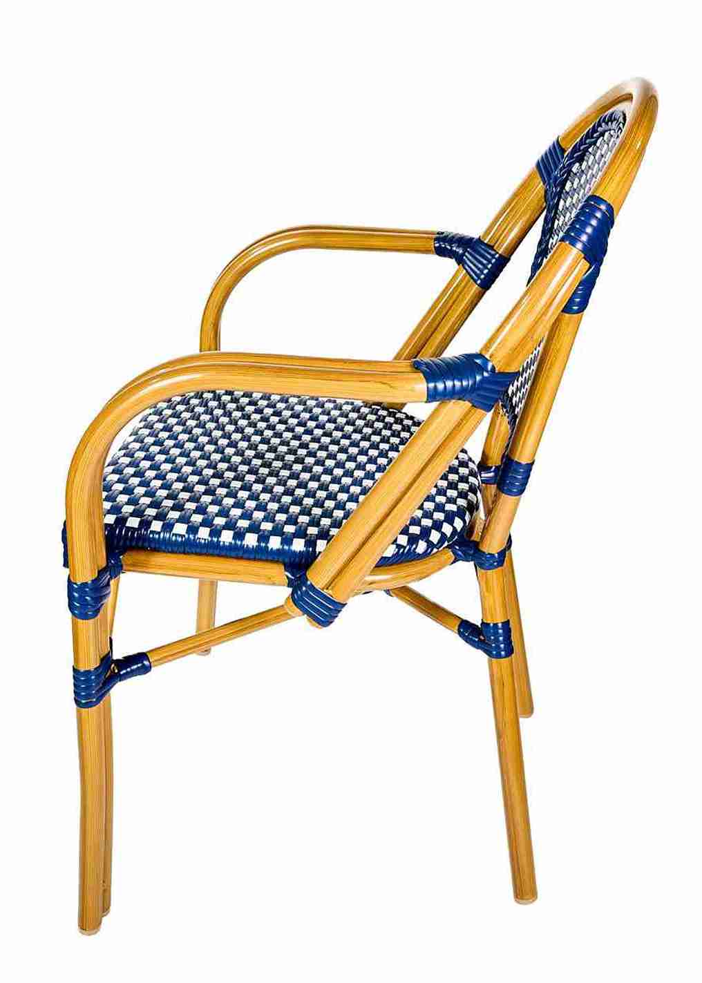 Toulouse Blue and White French Bistro Patio Dining Chair with Arms CBPABLU-AX-T