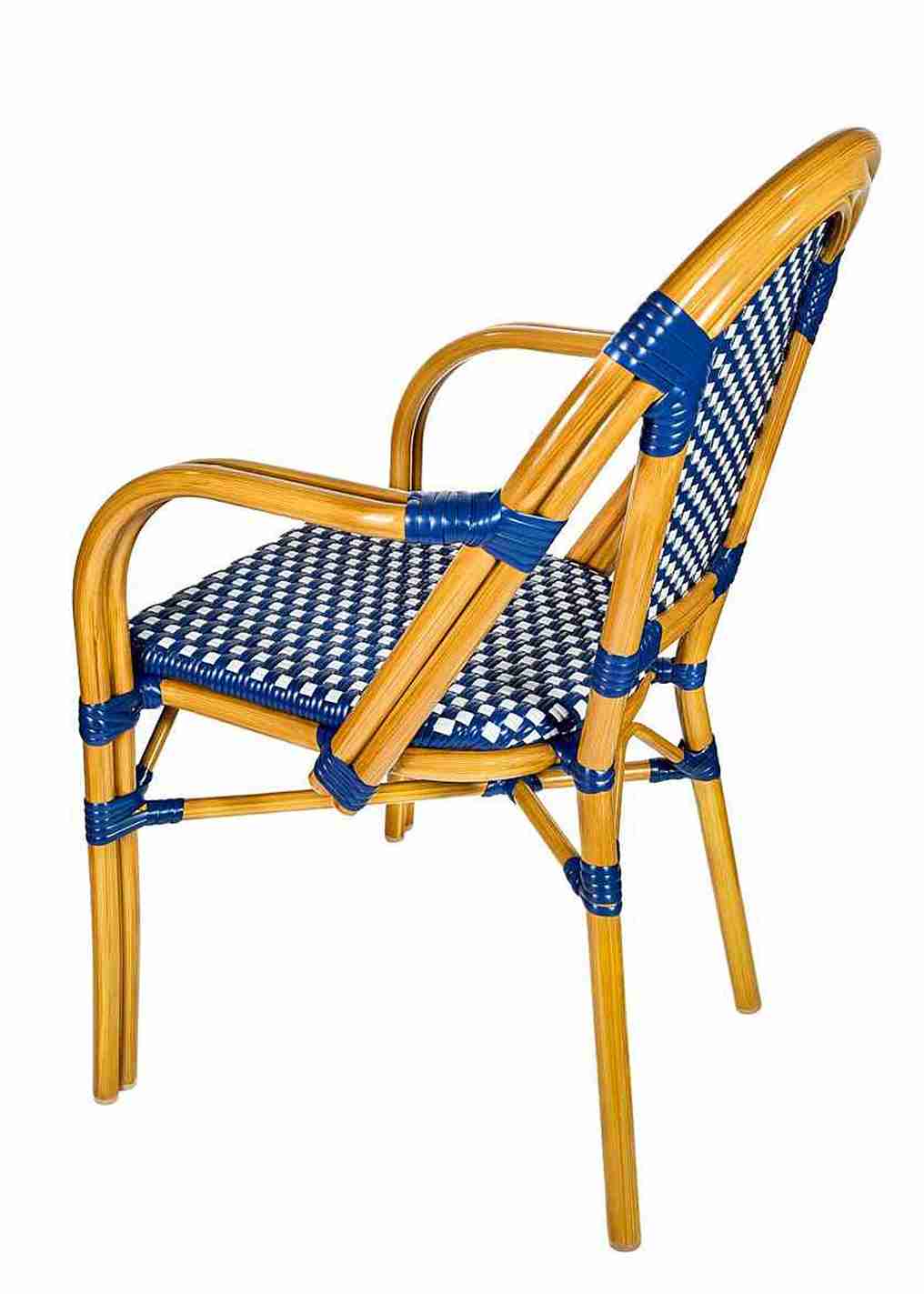 Toulouse Blue and White French Bistro Patio Dining Chair with Arms CBPABLU-AX-T