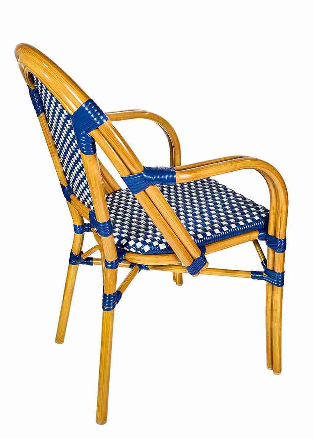 Toulouse Blue and White French Bistro Patio Dining Chair with Arms CBPABLU-AX-T
