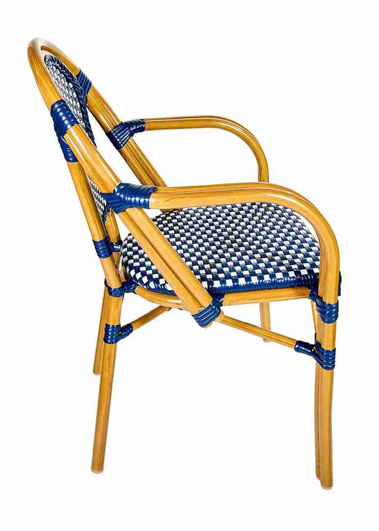 Toulouse Blue and White French Bistro Patio Dining Chair with Arms CBPABLU-AX-T