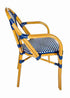 Toulouse Blue and White French Bistro Patio Dining Chair with Arms CBPABLU-AX-T