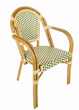 Beige and Green French Bistro Patio Dining Chair with Arms