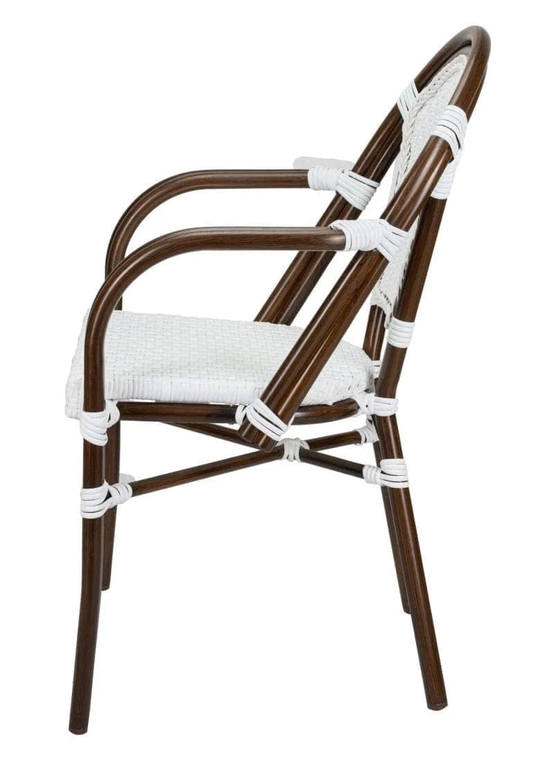 Toulouse White on White French Bistro Patio Dining Chair with Arms CBPAWD-AX-T