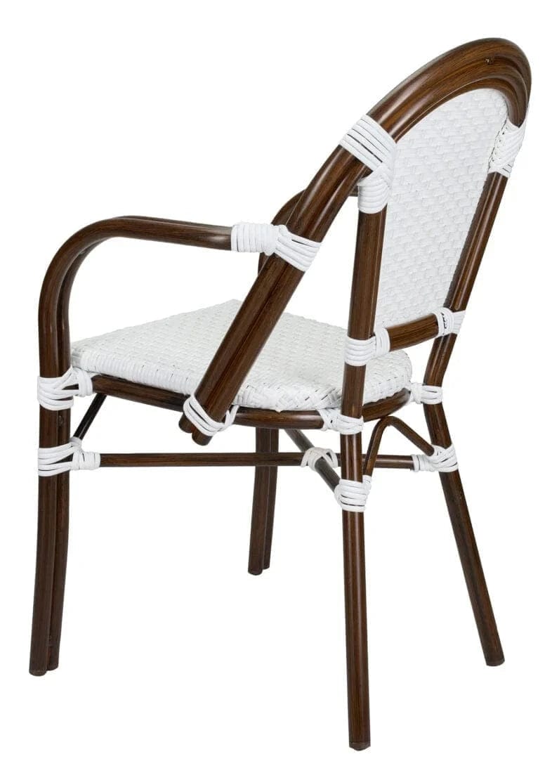 Toulouse White on White French Bistro Patio Dining Chair with Arms CBPAWD-AX-T