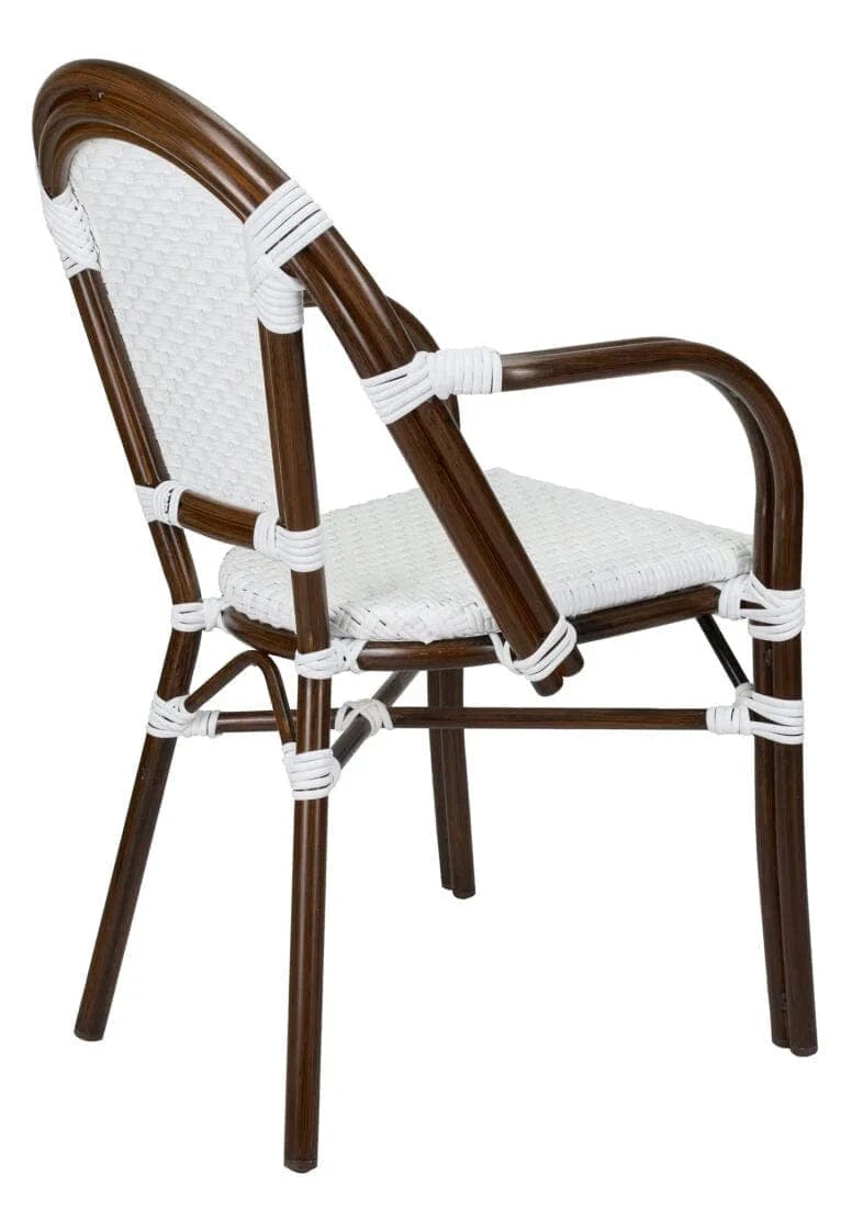 Toulouse White on White French Bistro Patio Dining Chair with Arms CBPAWD-AX-T