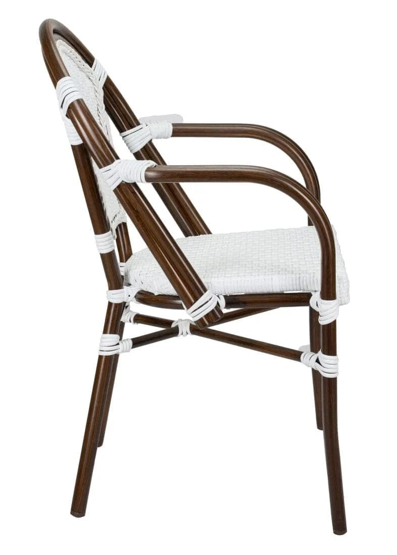 Toulouse White on White French Bistro Patio Dining Chair with Arms CBPAWD-AX-T