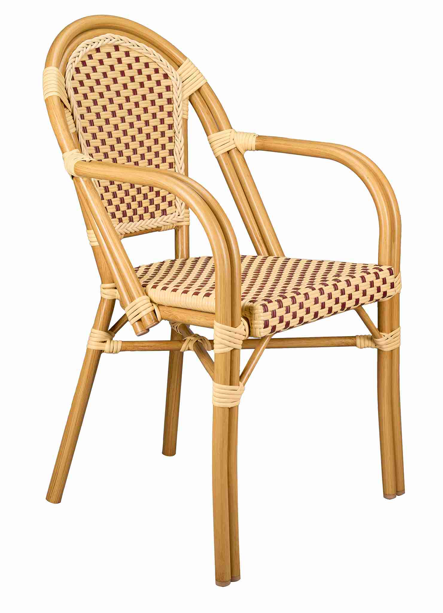 Toulouse Beige and Maroon French Bistro Patio Dining Chair with Arms CBPAWM-AX-T