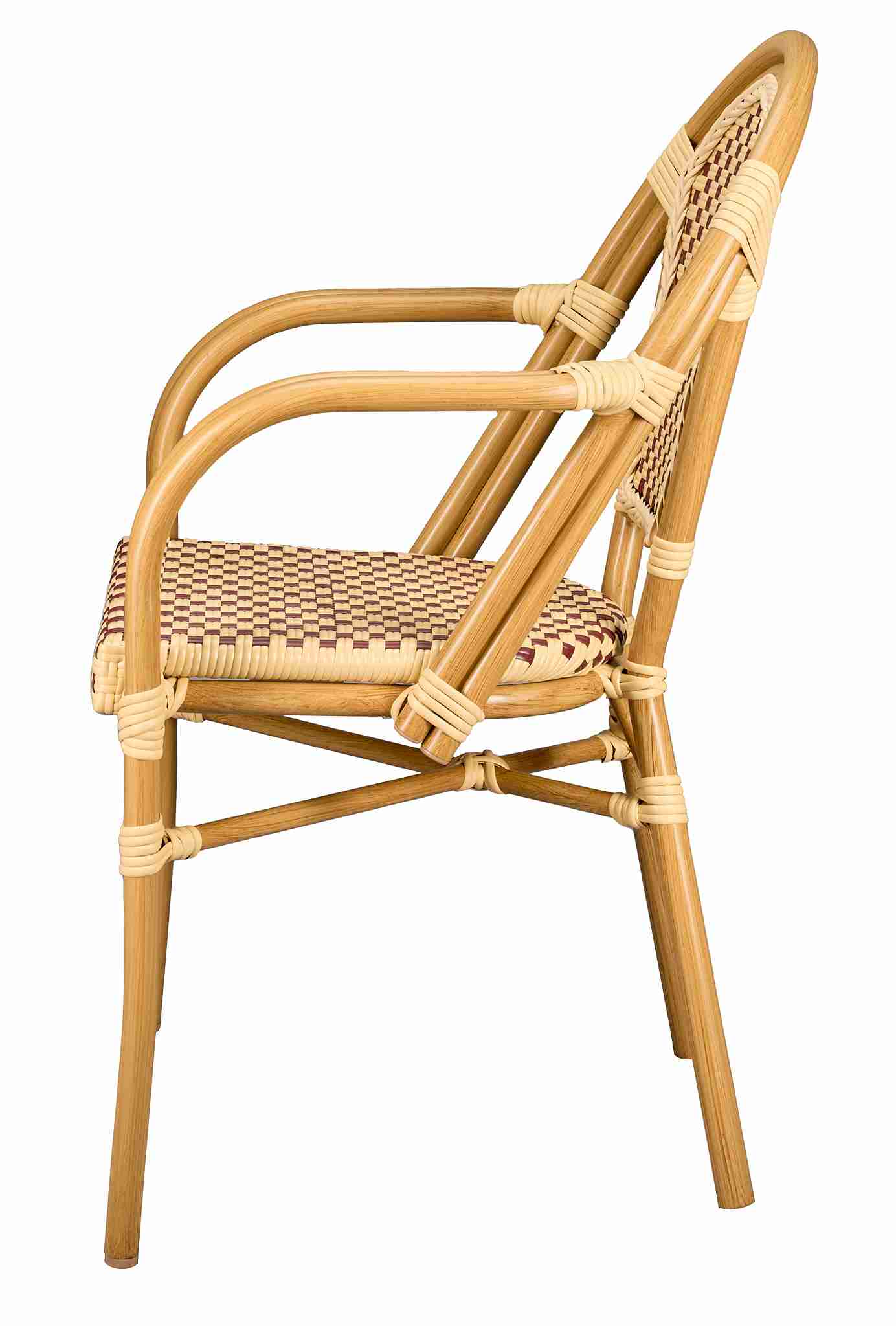 Toulouse Beige and Maroon French Bistro Patio Dining Chair with Arms CBPAWM-AX-T