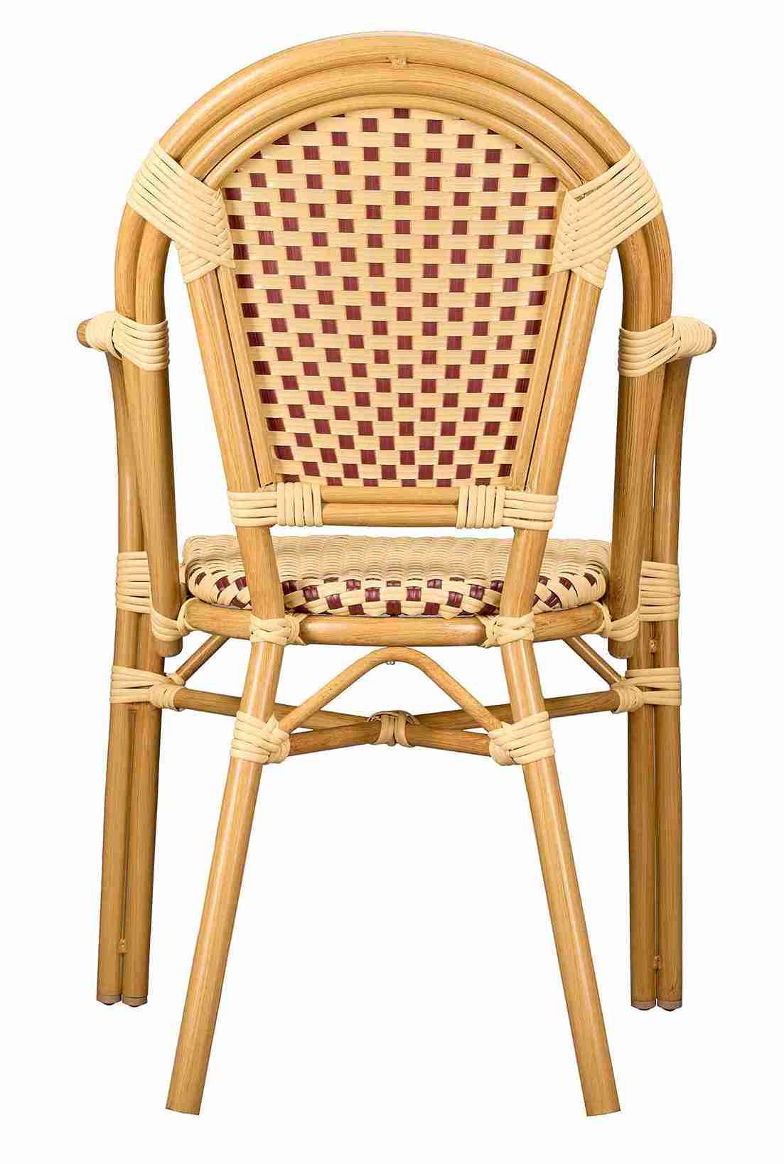 Toulouse Beige and Maroon French Bistro Patio Dining Chair with Arms CBPAWM-AX-T