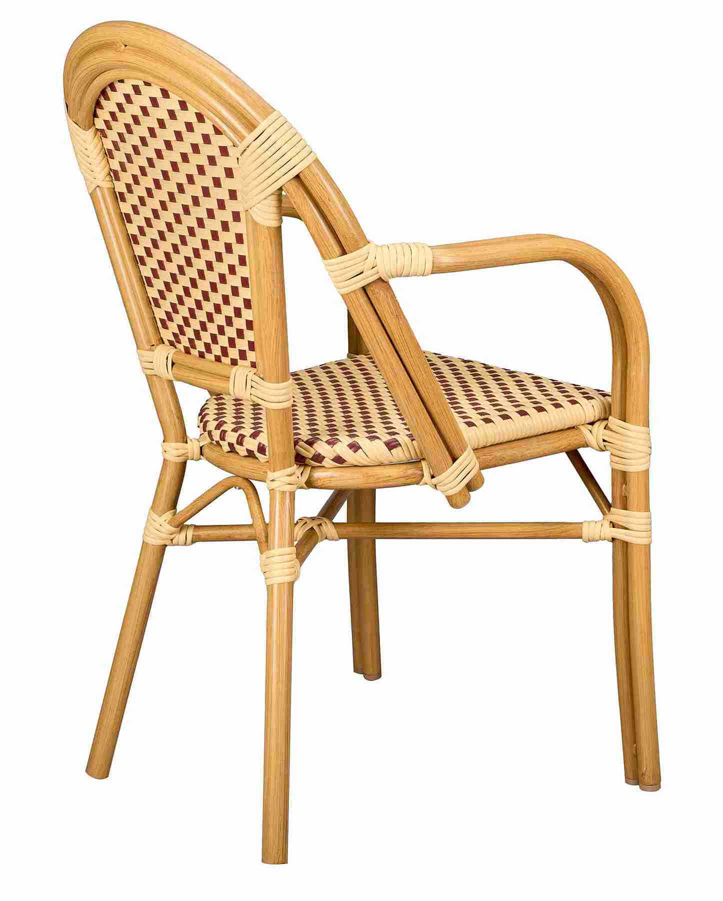 Toulouse Beige and Maroon French Bistro Patio Dining Chair with Arms CBPAWM-AX-T