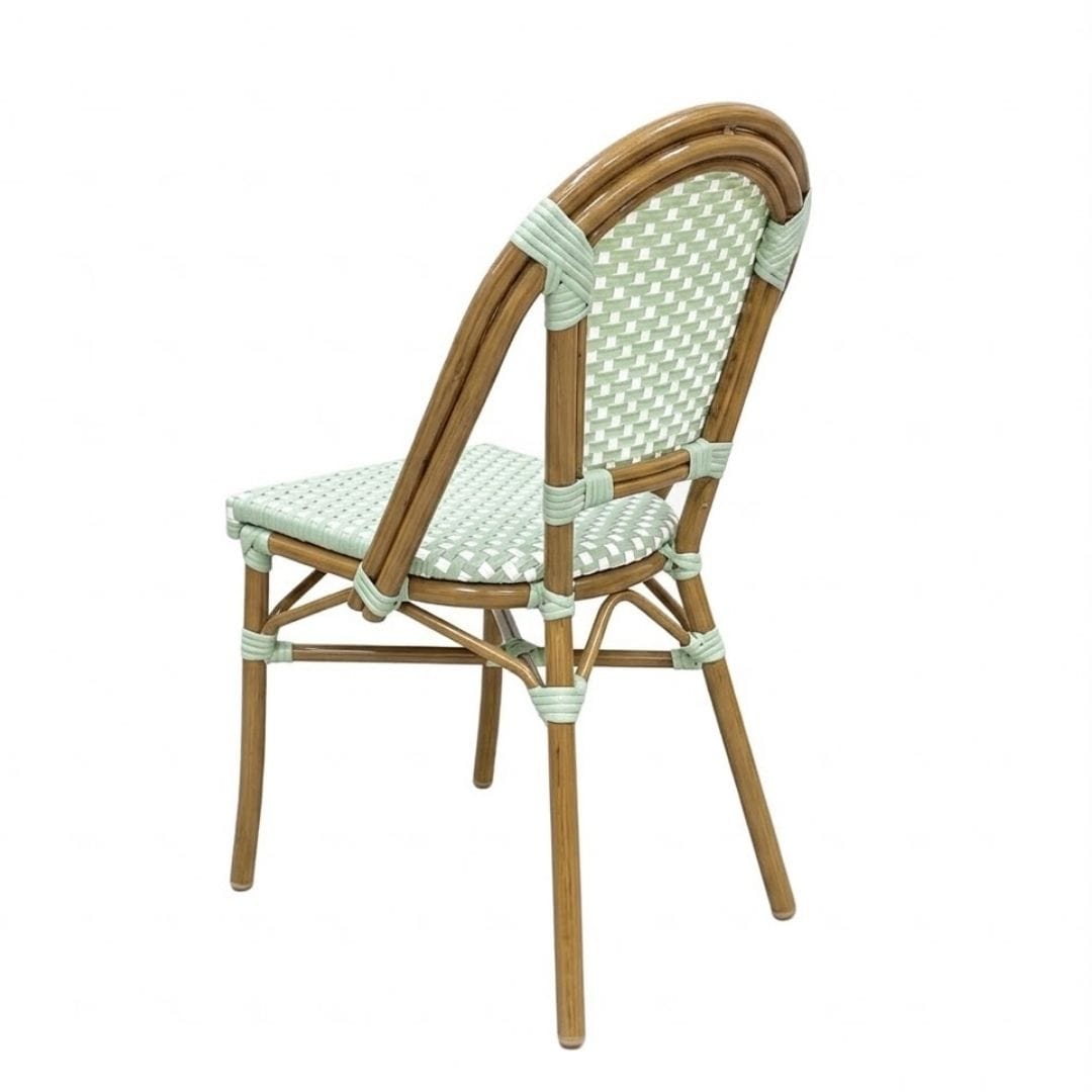 Chivari Sage Green on White PE Rattan Armless Bistro Chair Medium Frame CBPSGW-AX-T