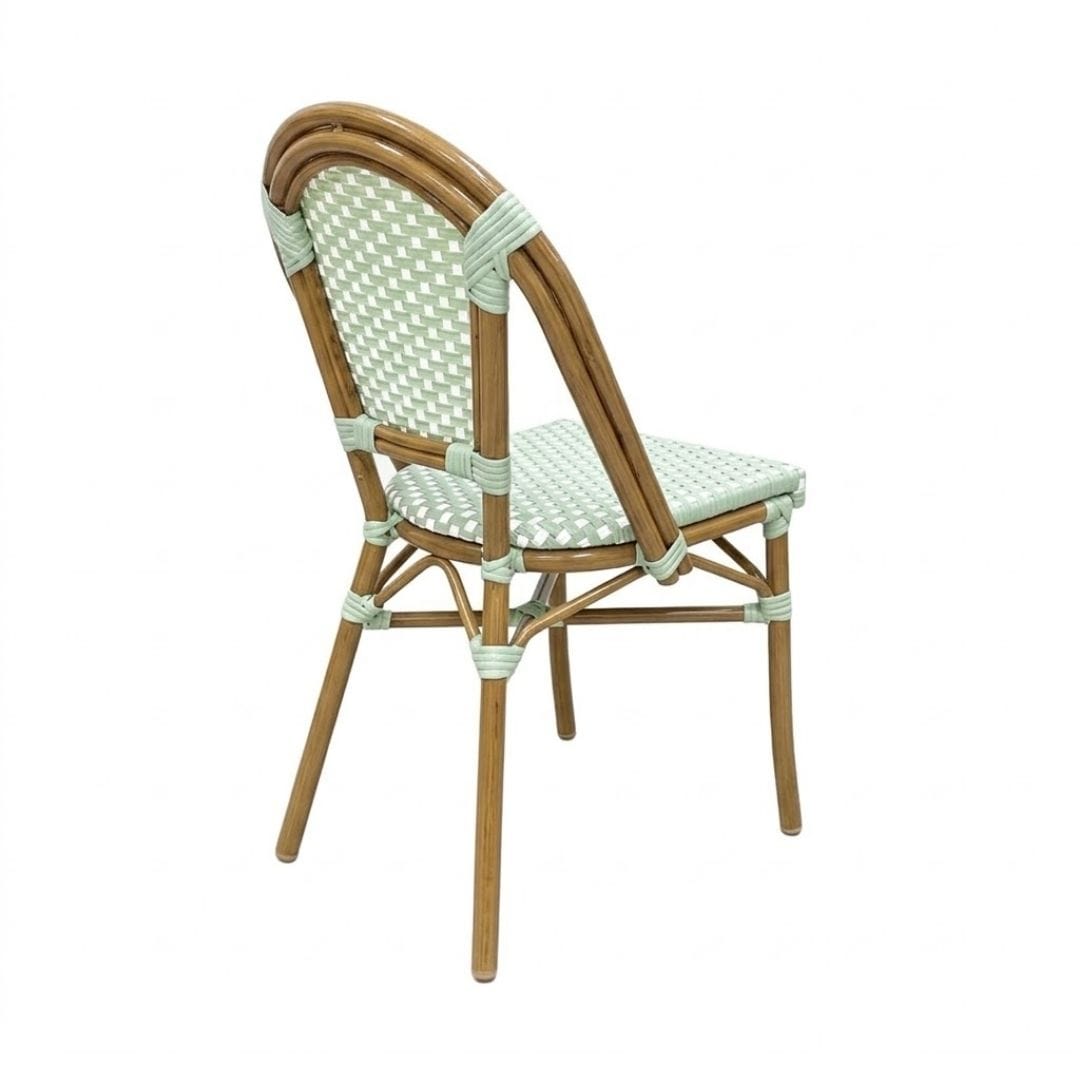Chivari Sage Green on White PE Rattan Armless Bistro Chair Medium Frame CBPSGW-AX-T