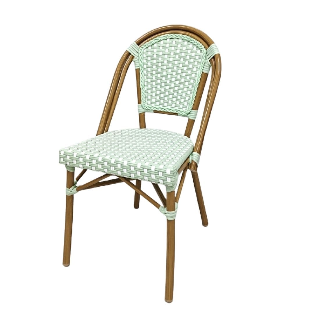 Chivari Sage Green on White PE Rattan Armless Bistro Chair Medium Frame CBPSGW-AX-T