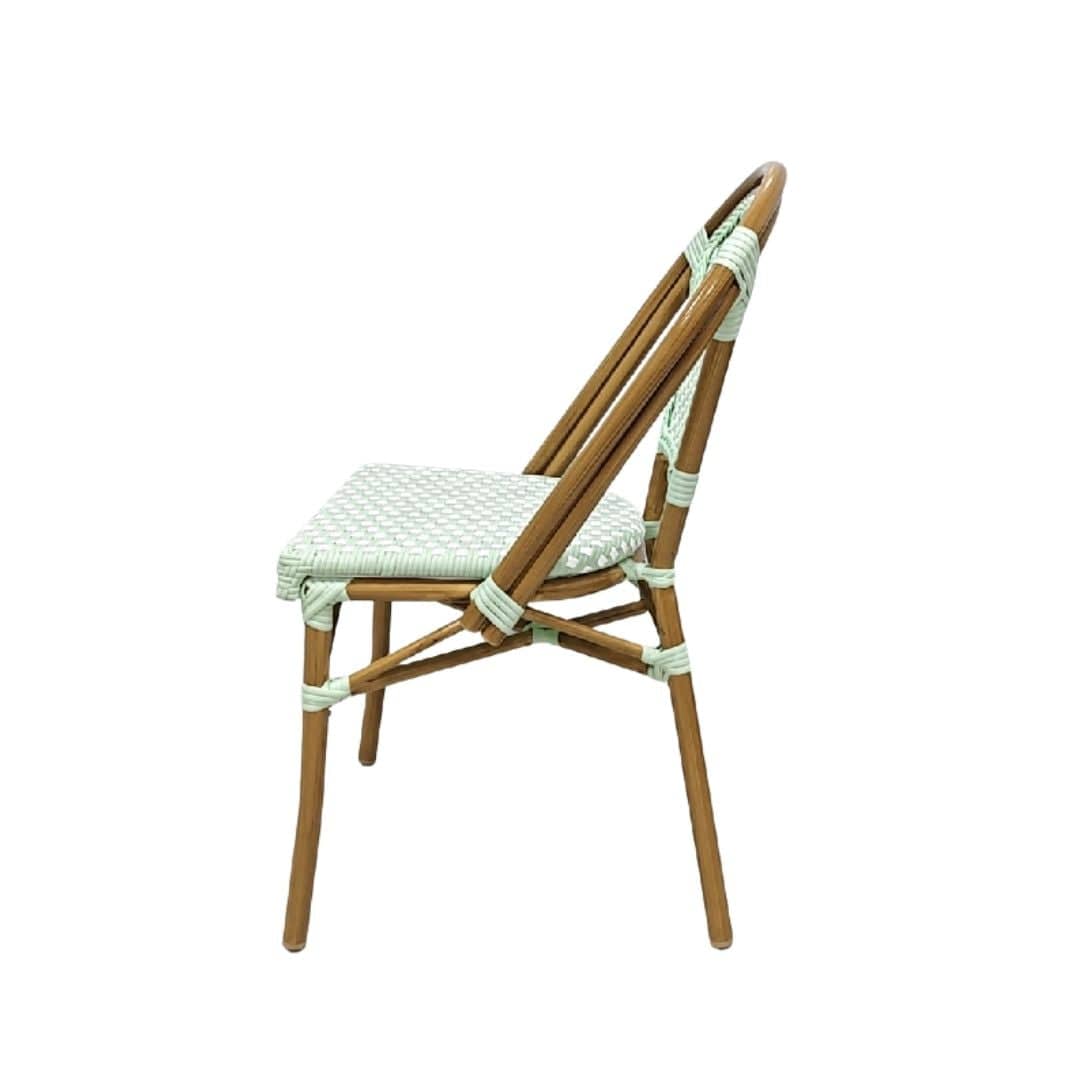 Chivari Sage Green on White PE Rattan Armless Bistro Chair Medium Frame CBPSGW-AX-T