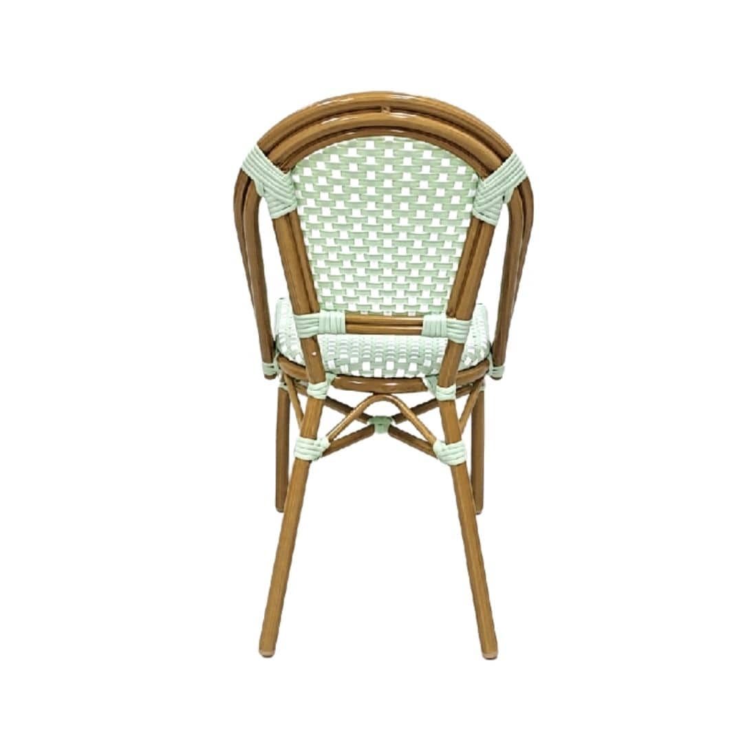 Chivari Sage Green on White PE Rattan Armless Bistro Chair Medium Frame CBPSGW-AX-T