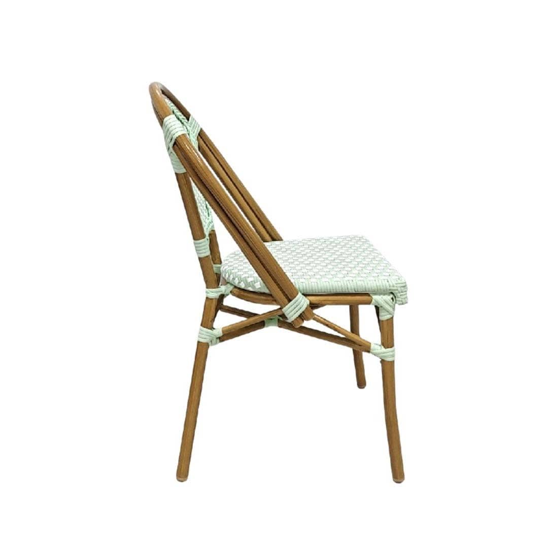 Chivari Sage Green on White PE Rattan Armless Bistro Chair Medium Frame CBPSGW-AX-T