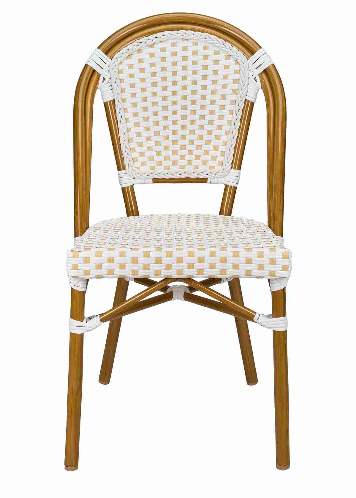 White and Beige French Bistro Patio Dining Chair
