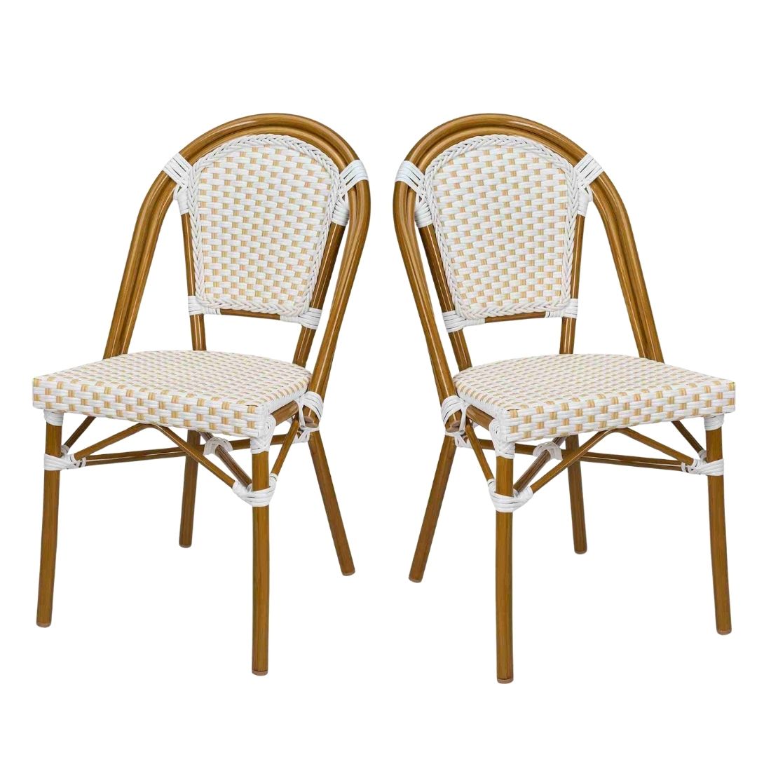 Scratch and Dent White and Beige French Bistro Patio Dining Chair