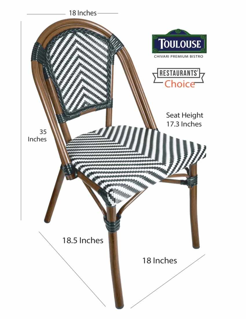 Toulouse Black and White French Bistro Patio Dining Chair CBTBLA-ZG-T