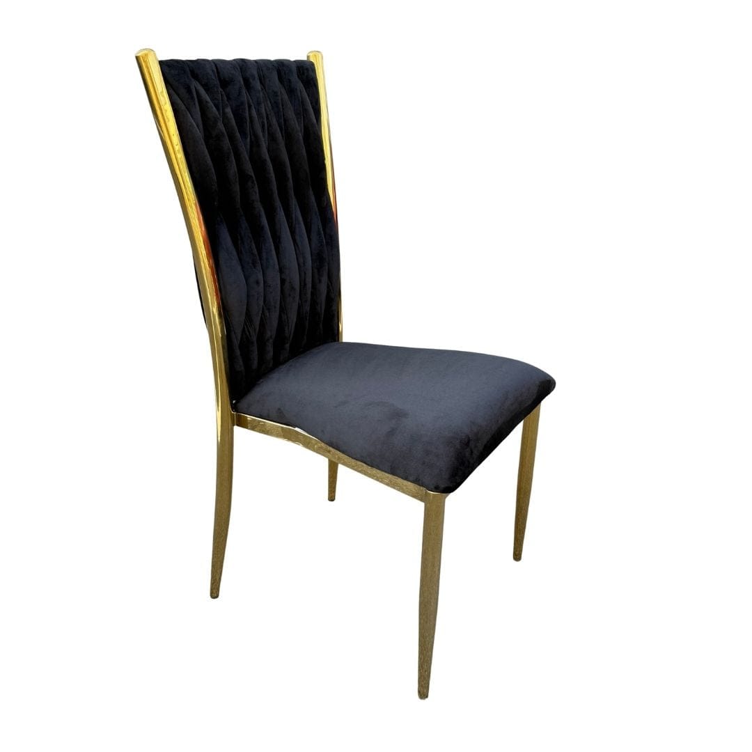 Chivari Caterpillar Chair Stainless Steel Gold Frame with Black Cushions CCPM-B-AX-SO