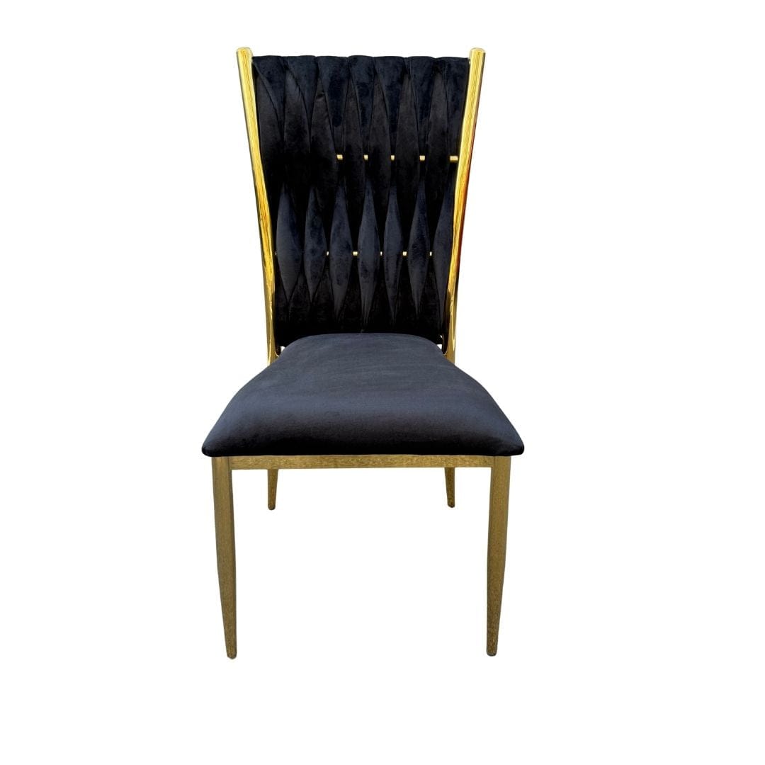 Chivari Caterpillar Chair Stainless Steel Gold Frame with Black Cushions CCPM-B-AX-SO