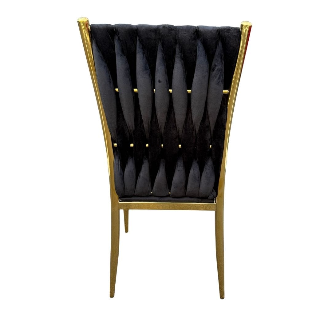 Chivari Caterpillar Chair Stainless Steel Gold Frame with Black Cushions CCPM-B-AX-SO