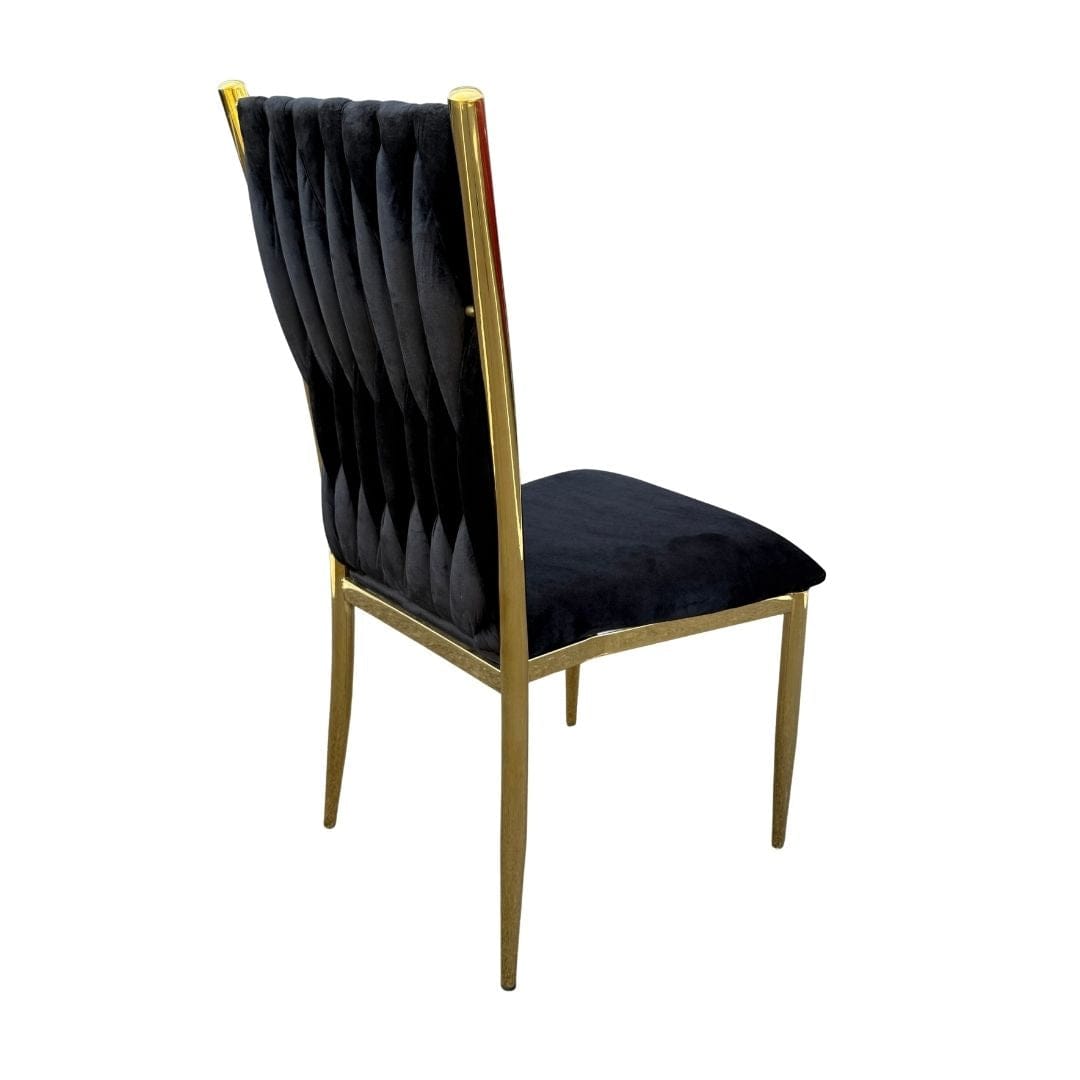 Chivari Caterpillar Chair Stainless Steel Gold Frame with Black Cushions CCPM-B-AX-SO