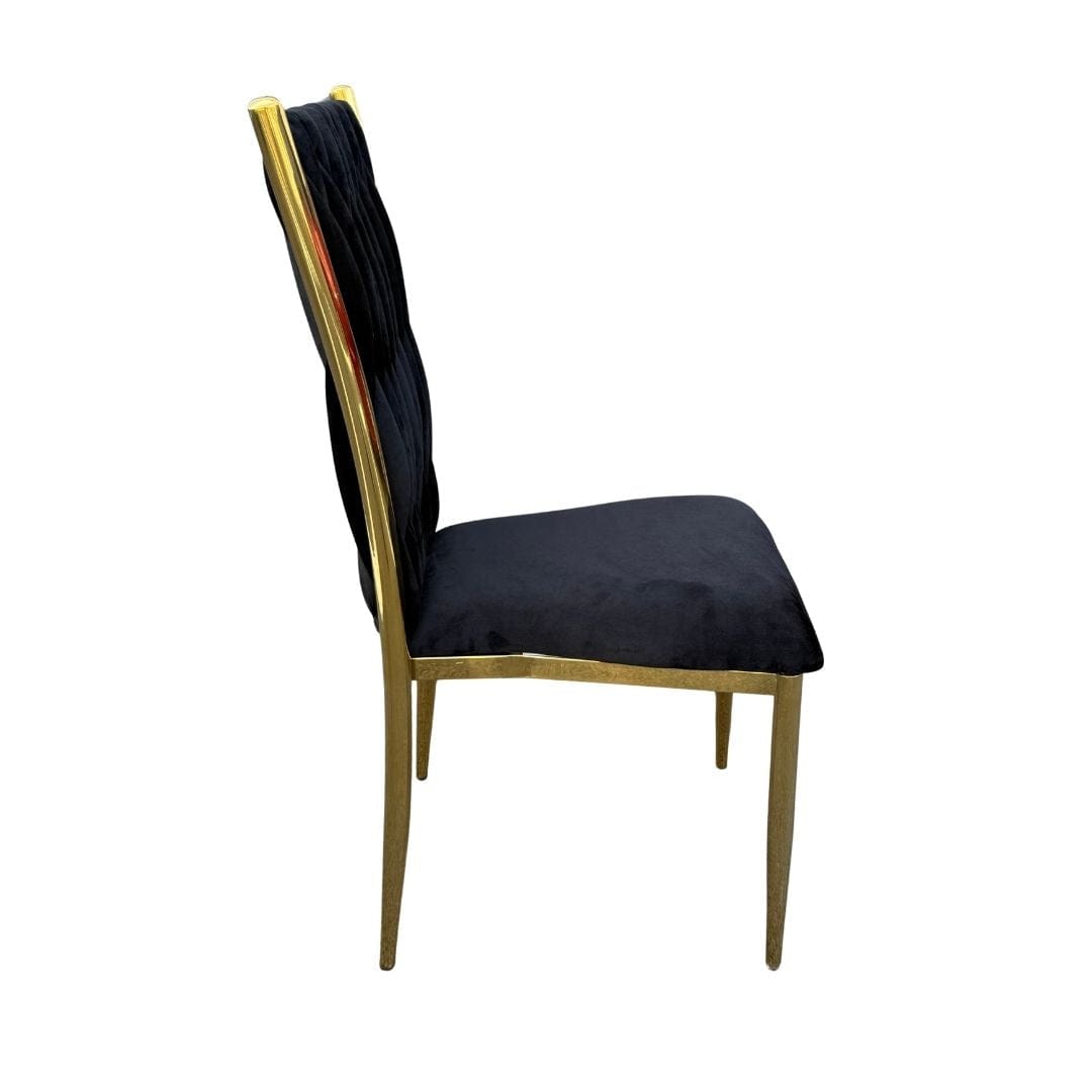 Chivari Caterpillar Chair Stainless Steel Gold Frame with Black Cushions CCPM-B-AX-SO