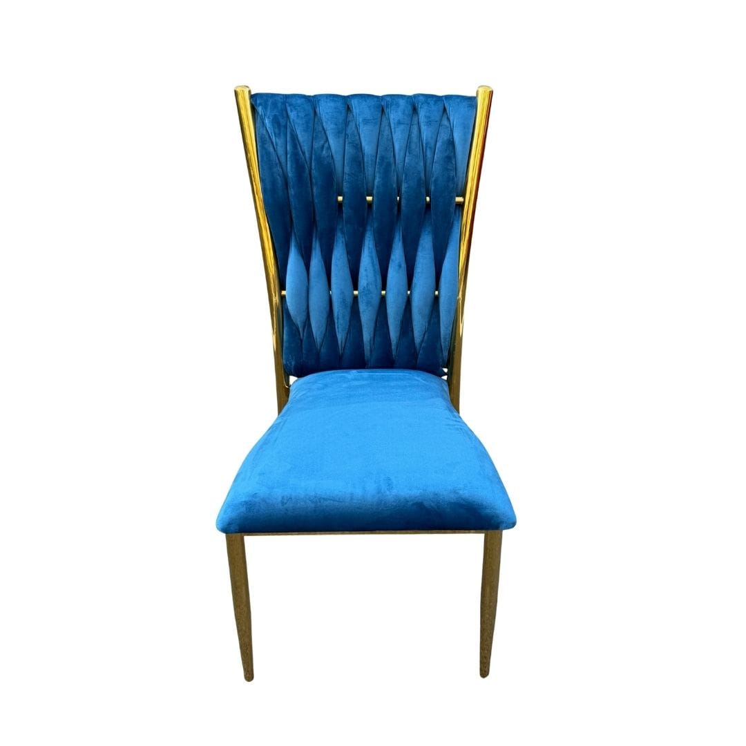 Chivari Caterpillar Chair Stainless Steel Gold Frame with Blue Cushions CCPM-BLU-AX-SO