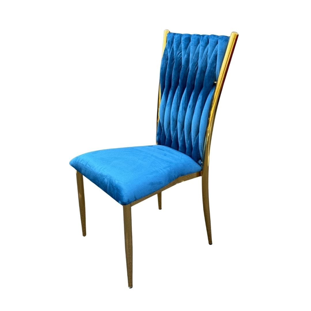 Chivari Caterpillar Chair Stainless Steel Gold Frame with Blue Cushions CCPM-BLU-AX-SO