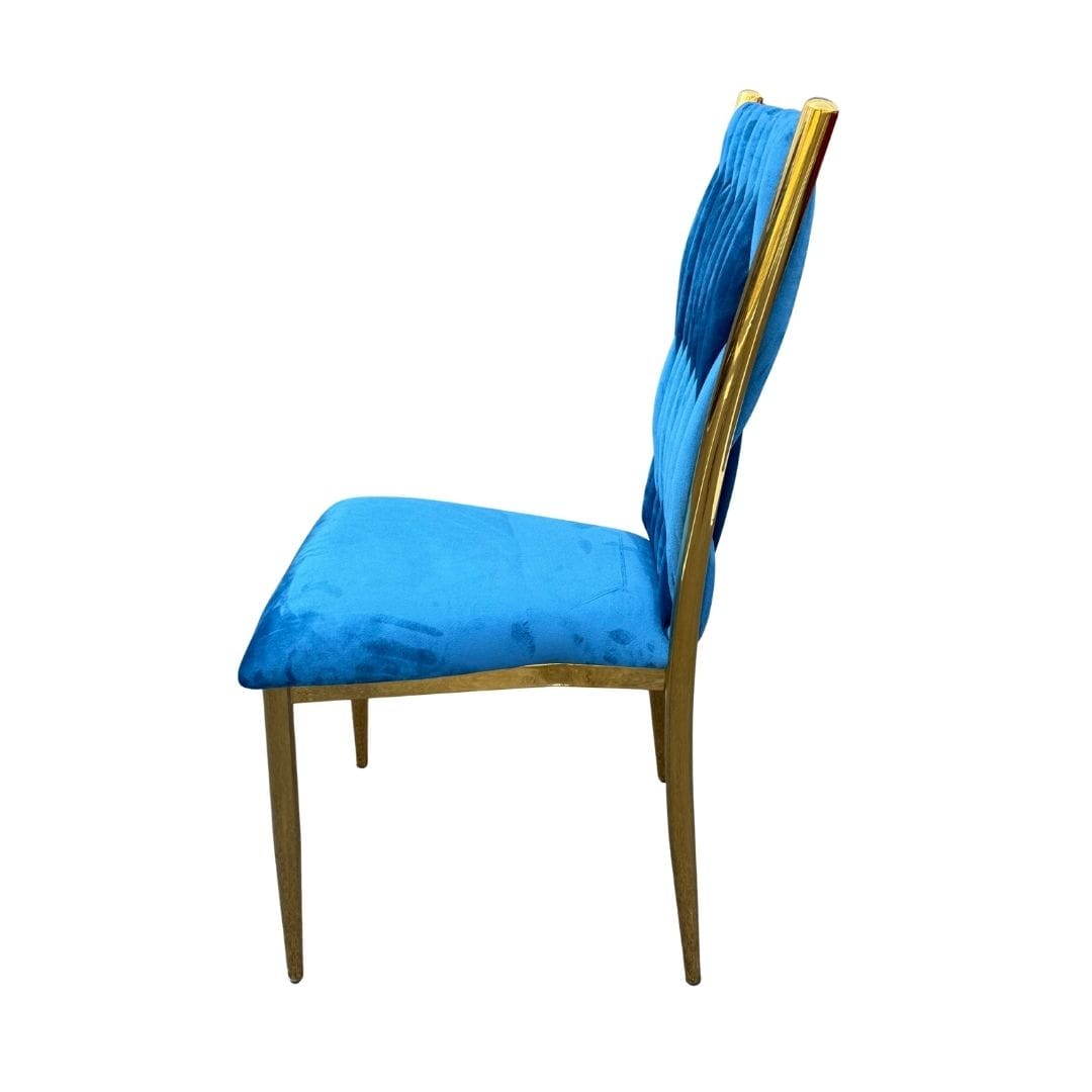 Chivari Caterpillar Chair Stainless Steel Gold Frame with Blue Cushions CCPM-BLU-AX-SO