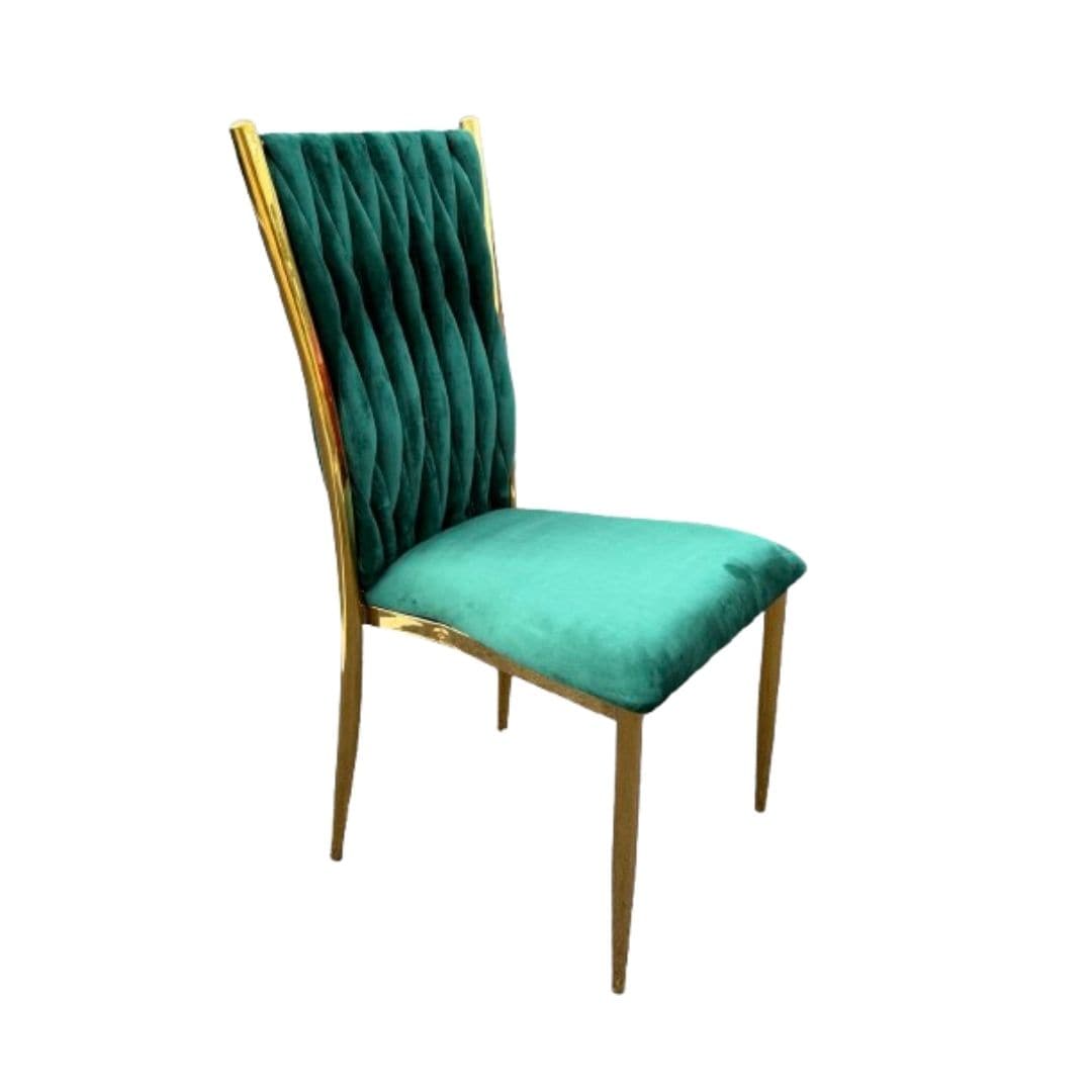 Chivari Caterpillar Chair Stainless Steel Gold Frame with Hunter Green Cushions CCPM-HG-AX-SO